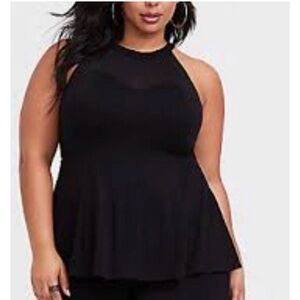 Torrid Black Peplum Sleeveless Top Mesh Panels